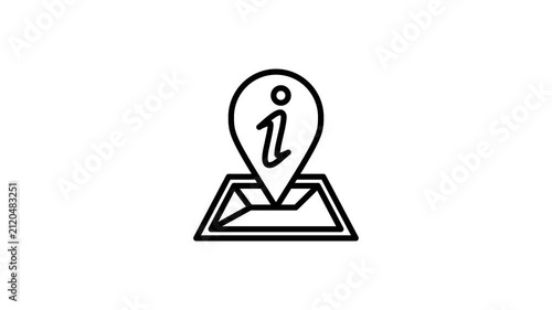 Animated map pin and location information icon for direction, address, destination, route, navigation, road place, tracking, pointer, positioning, street, journey. Motion graphics animation video