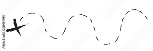 Treasure map element. A dashed line and red X mark ink on the map, the treasure map with a dotted line, an X marks the spot, and the dashed line to a black X	
