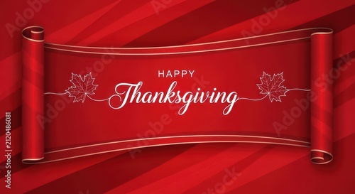 Happy Thanksgiving greeting card with red scroll banner
