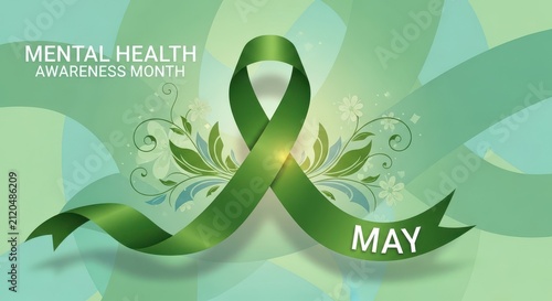 Mental Health Awareness Month green ribbon graphic