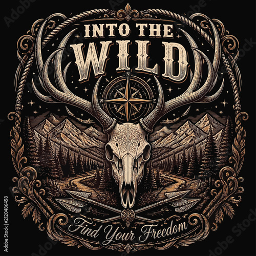 Wild Trails, Fierce Hunts, Endless Adventures Beyond the Mountains, Typography Vector T-shirt Design