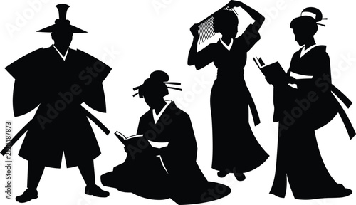 Cuadro en lienzo Black silhouette of diverse professionals in business attire people suit