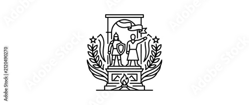 Картината върху платно Historic Memorial Monument Line Art Illustration featuring a Warrior and Civilia