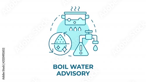 Boil water advisory blue concept icon animation. Public health safety. Municipal sanitation. Household utility maintenance. Cyan circular animated abstract idea. HD video with alpha channel