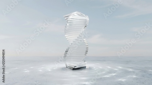 Abstract Crystal Glass Spiral Sculpture on Minimal Landscape | Futuristic 3D Architectural Concept