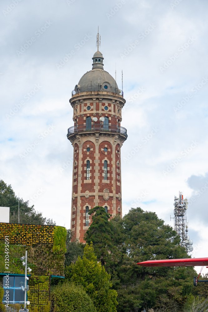 Fototapeta premium Water tower Torre Dos Rius on the Tibidabo hill, Barcelona, Catalonia