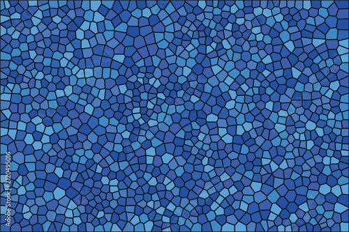 Abstract Geometric Blue Stained Glass Pattern Featuring Irregular Mosaic Tile Shapes and Dark Outlines for Modern Decorative Digital Design Background