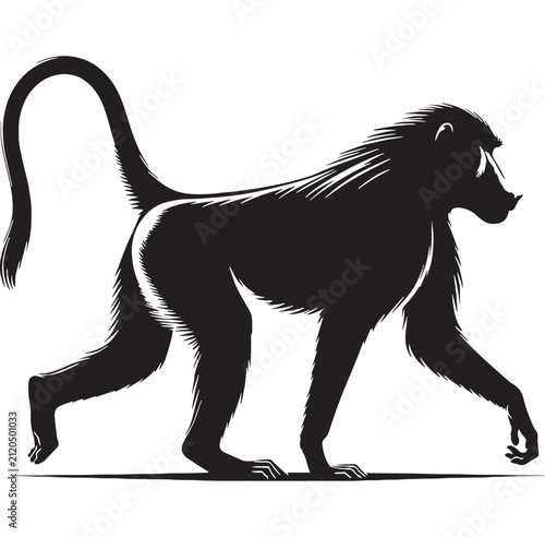 Baboon, Monkey, Primate, African, Wild, Safari, Jungle, Olive, Chacma, Hamadryas, Guinea, Yellow, Baby, Cute, Angry, Face, Portrait, Wildlife, Nature, Illustration, Drawing, Vector, Clipart.