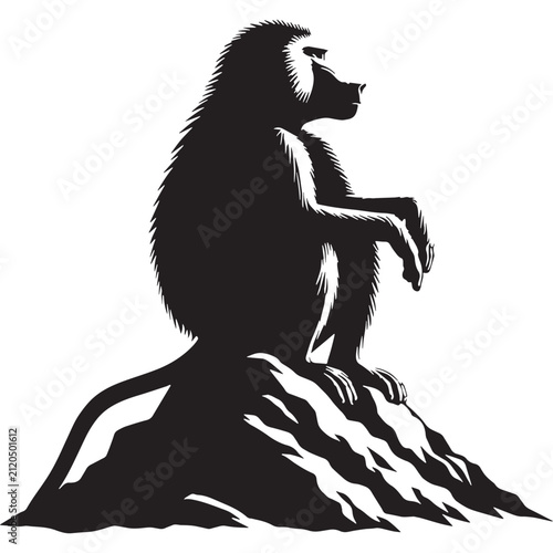 Baboon, Monkey, Primate, African, Wild, Safari, Jungle, Olive, Chacma, Hamadryas, Guinea, Yellow, Baby, Cute, Angry, Face, Portrait, Wildlife, Nature, Illustration, Drawing, Vector, Clipart.