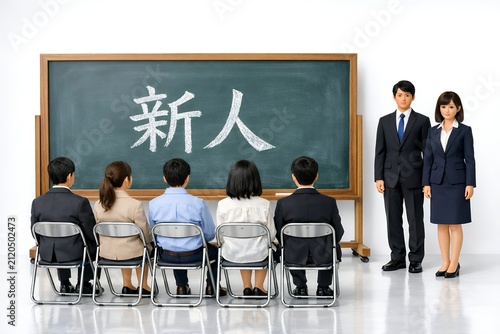 Plakat w ramie 新人研修に臨むビジネスパーソンと教える指導員の真剣な姿