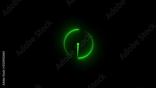 Glowing Neon Clock Icon with Red and Purple Circle on Black Background for Timer Concept animation...