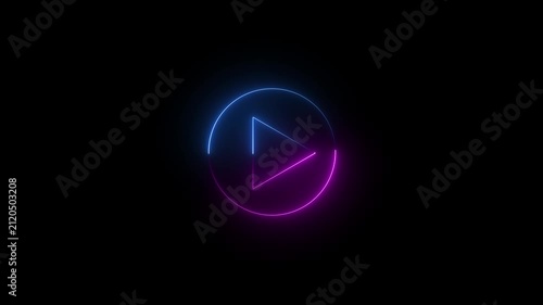 Glowing Neon Play Button Icon with Red and Green Light Outline on Black Background for Video Player and Media Concept 4 k video..