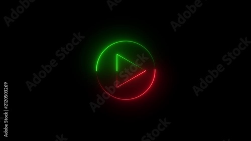 Glowing Neon Play Button Icon with Red and Green Light Outline on Black Background for Video Player and Media Concept 4 k video..