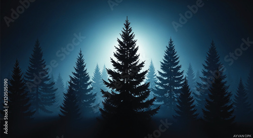Misty Forest Silhouette with Gradient Sky