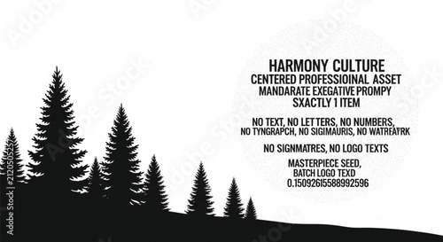 Silhouette of Evergreen Trees on a Hillside, Black and White Vector Illustration