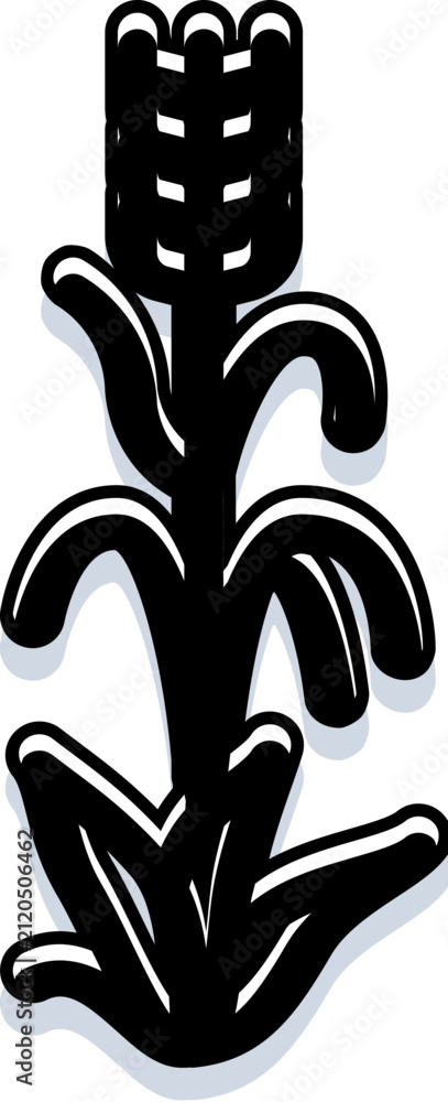 Obraz premium Minimalist black wheat emblem with stylized leaves and grain head, symbolizing agriculture, harvest, and natural growth in a clean and modern decorative style