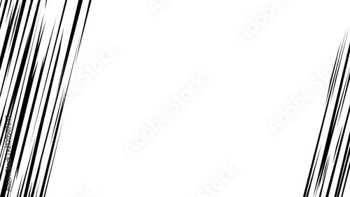 Black and white manga speed line frame with vertical motion streaks along both sides and a clean empty center.