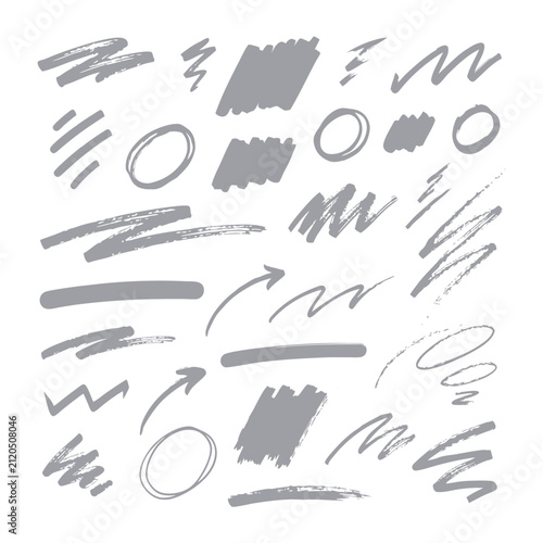 Gray Brush Stroke Doodle Vector Collection On White Background