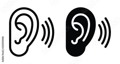 Human ear icon set representing hearing sound waves audio listening sense communication medical health technology signal noise volume perception accessibility