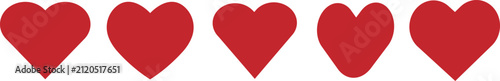 Five red love hearts row divider border horizontal pattern icon