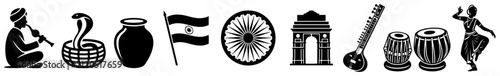 Fotografía Indian culture and national symbols collection featuring India Gate sitar and tr