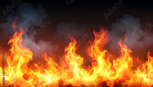 Intense flames burning in a dark and smoky environment.