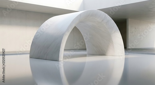 Minimalist White Marble Arch Sculpture in Contemporary Architectural Space | Luxury Abstract Interior Design