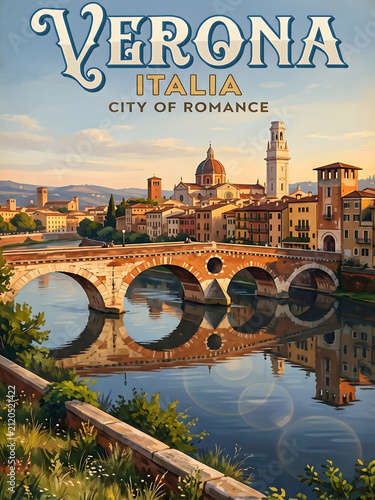Verona Italy Romantic Travel Poster