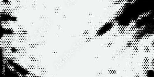 Curving architectural halftone frame with high contrast black and white dithered dots modern visual composition eps10