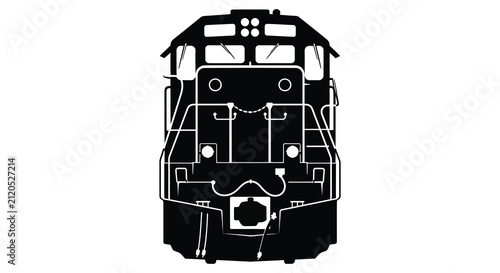 Bild auf Leinwand A high contrast black and white silhouette graphic of a diesel locomotive train