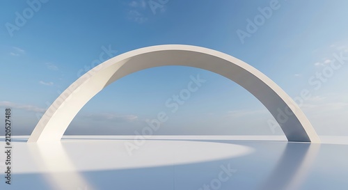 Futuristic White Arch Monument in Minimalist Landscape | Modern Abstract Architectural Background