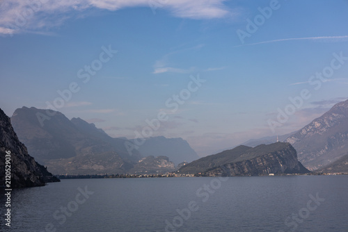 Panoramic View of Lake Garda and Mountain Landscape in Northern Italy