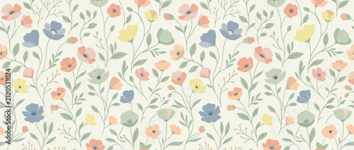 Seamless Floral Pattern with Delicate Wildflowers in Pastel Colors - Nature Background