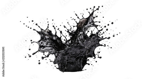 Abstract Black Ink Splash with Artistic Fluid Paint Texture PNG Isolated on Transparent Background