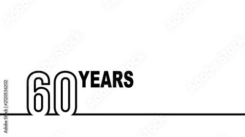 60 years anniversary or birthday isolated on white background. Linear outline graphics. 60 year celebration and congratulation design element. Can be used for printing materials, covers, reports.