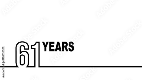 61 years anniversary or birthday isolated on white background. Linear outline graphics. 61 year celebration and congratulation design element. Can be used for printing materials, covers, reports.