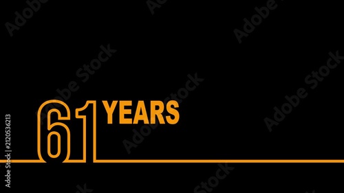 61 years anniversary or birthday isolated on black background. Linear outline graphics. 61 year celebration and congratulation design element. Can be used for printing materials, covers, reports.