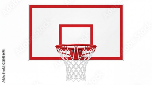 Basketball hoop with red rim and white backboard isolated against a clean simple on white background