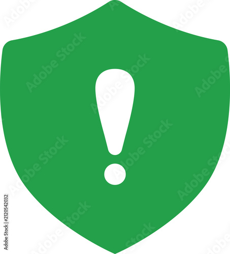 Security Alert Shield Glyph Icon, Protection Warning Symbol, Green Flat Vector Illustration