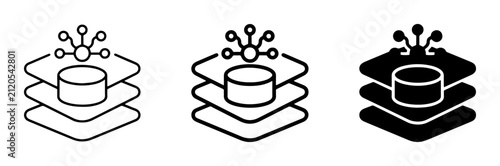 Data Stack Icons, Database Layers, Network Connection, Technology Concept Vector Set