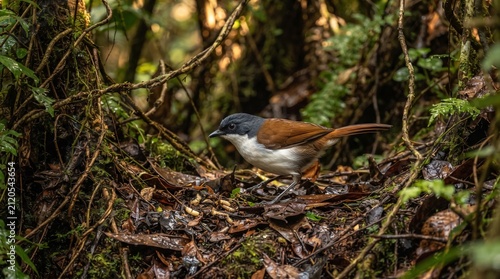 Dark-fronted Babbler (Dumetia atriceps) Foraging in Dense Forest Undergrowth – Endemic Songbird of Sri Lanka