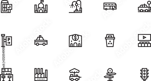 Fotografie Urban city infrastructure and public transportation outline icon set featuring c