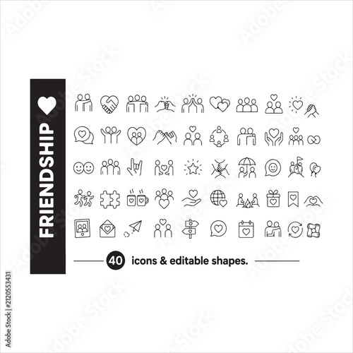 A digital image of a collection of 40 simple line icons