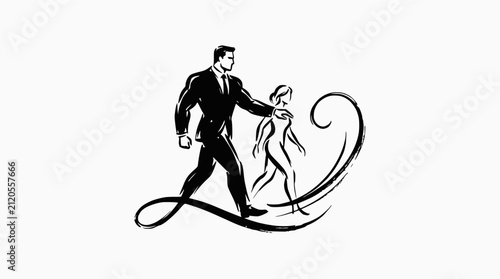 Modern businessman silhouette leading dynamic figures logo.