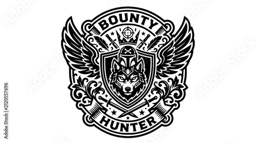 Ornate Bounty Hunter Crest With Wolf Head Symbol