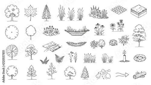 Sustainable Landscape Architecture CAD Blocks Ecological Plant Vector Collection Set