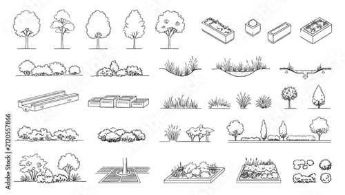 Urban Landscape CAD Blocks Planting Details Elevation Vector Collection Set