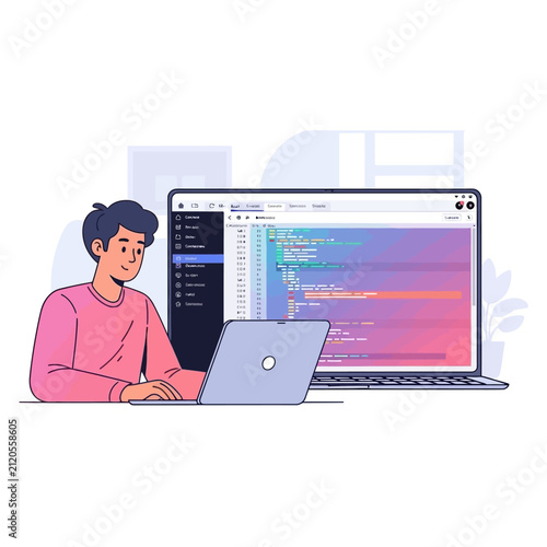 A young person is working on a laptop at a desk