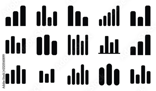 Foto Set of simple black solid bar chart icons for data representation showcasing var
