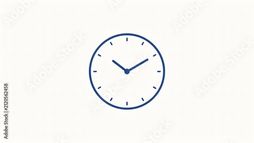 Minimalist blue outline clock icon representing time management with hands centered against plain white background